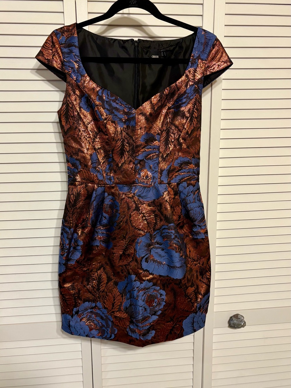 ASOS Copper and Blue Floral Brocade Mini Dress